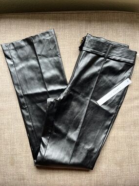 Carole Wren Black Pleather Faux Leather Pants Straight Leg Punk Rock NWT 8